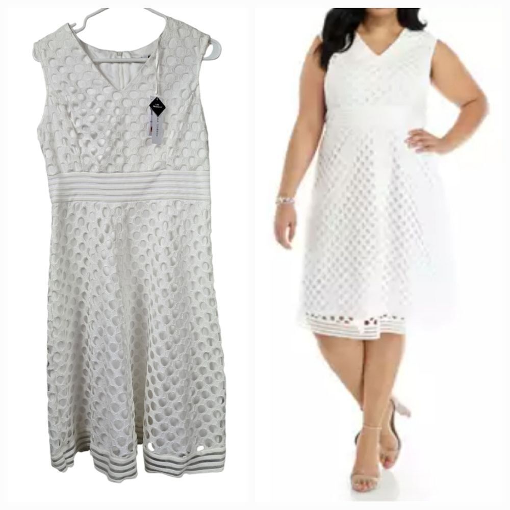 Sandra Darren White Sleeveless Eyelet Fit-and-Flare Mini Dress